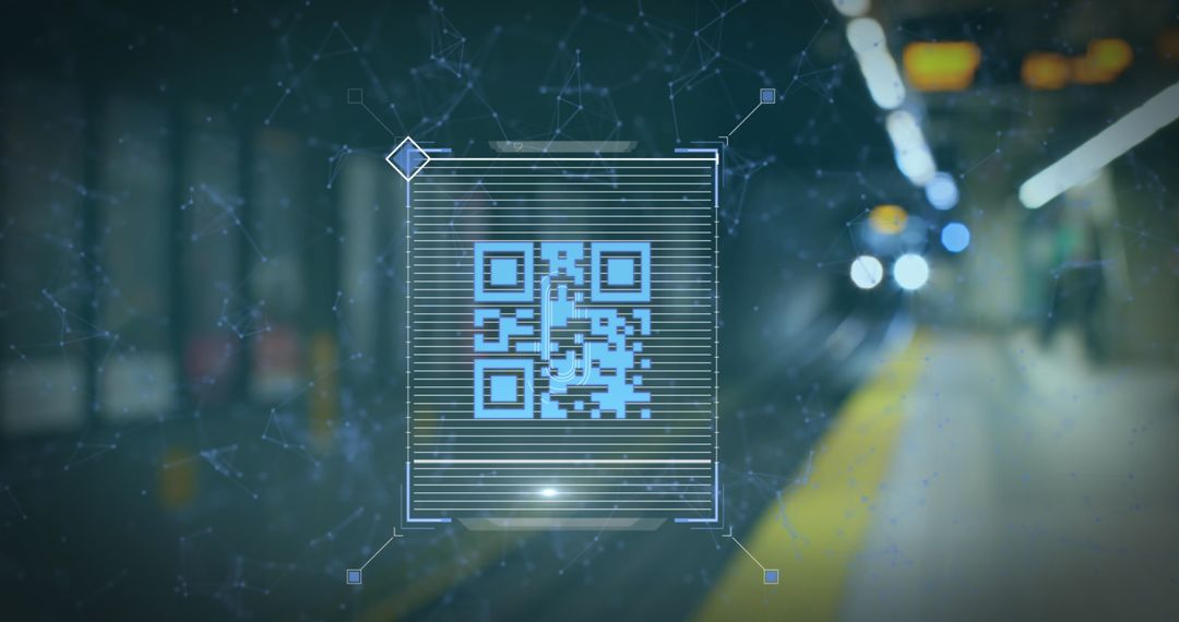 Blue QR Code and Streaming Technology Interface in Subway Station