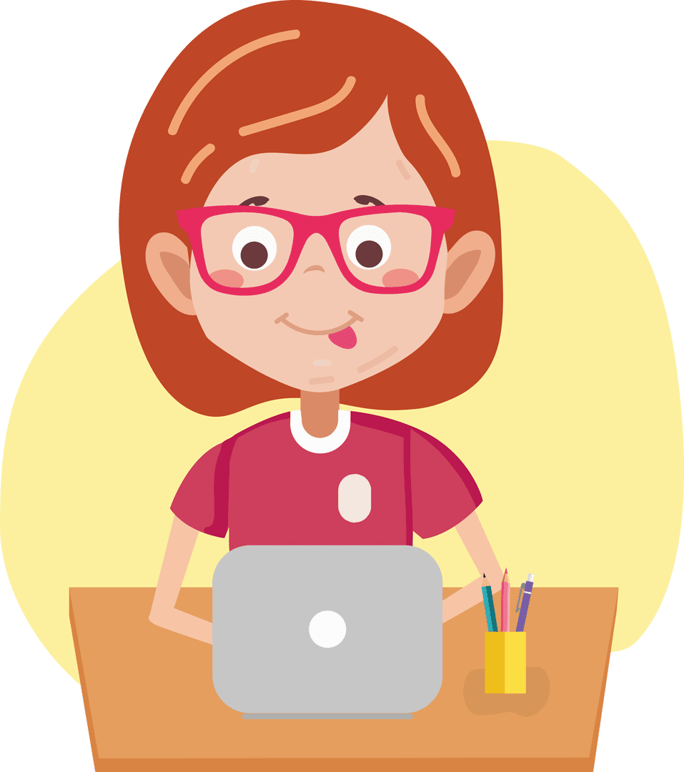 Schoolgirl Using Laptop on Transparent Background Illustration