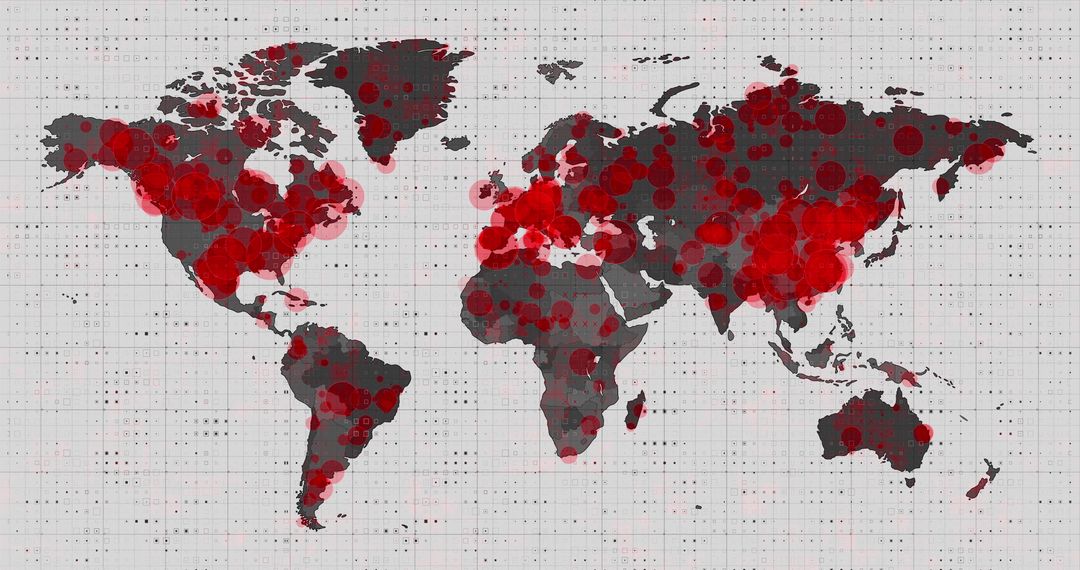 World Map Highlighting Global Coronavirus Spread with Red Zones