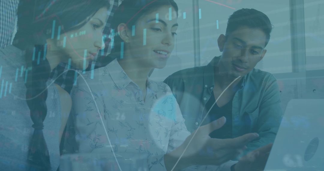 Diverse Team Analyzing Financial Data on Digital Screen Display