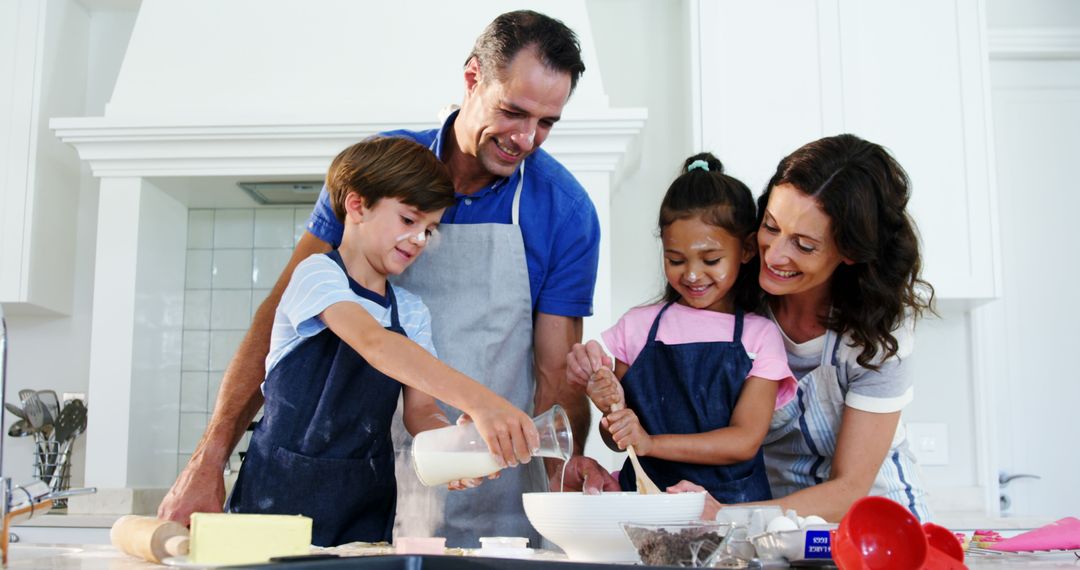 Happy Multiracial Family Baking Together in Bright Kitchen with Copy Space - Free Images, Stock Photos and Pictures on Pikwizard.com