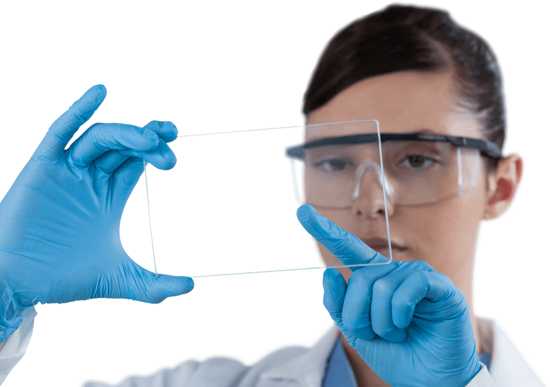 Female Scientist Examining Transparent Glass Shard
