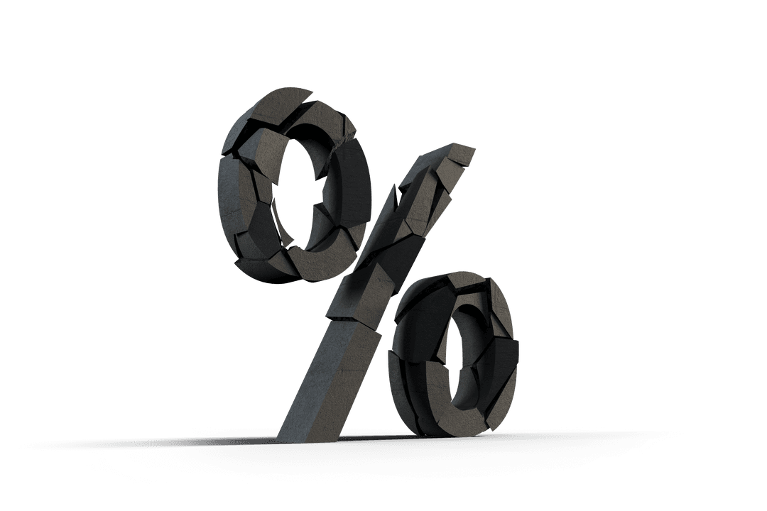 3D Shattered Percentage Sign on Transparent Background