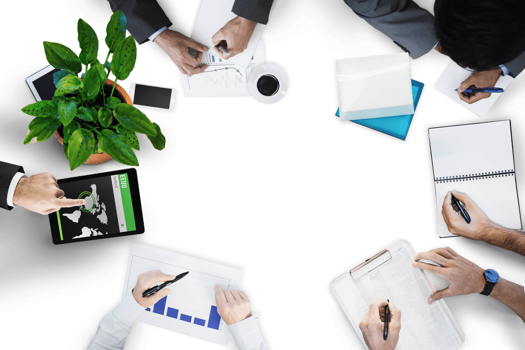 Transparent Business Meeting Top View on Office Desk