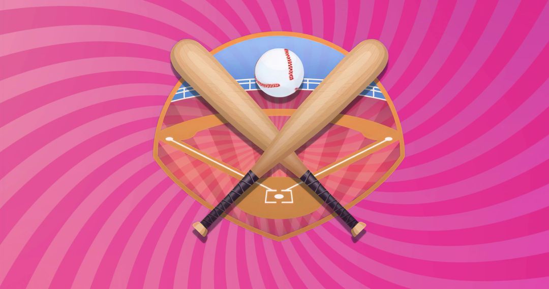 Dynamic Baseball Emblem With Bats and Spiral Background