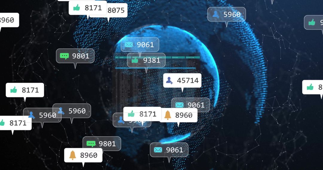 Digital World Network with Communication and Social Interaction Icons