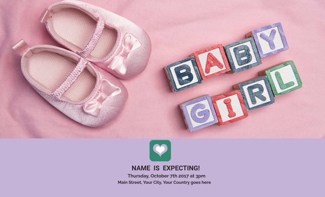 Pink Baby Girl Announcement with Shoes and Blocks