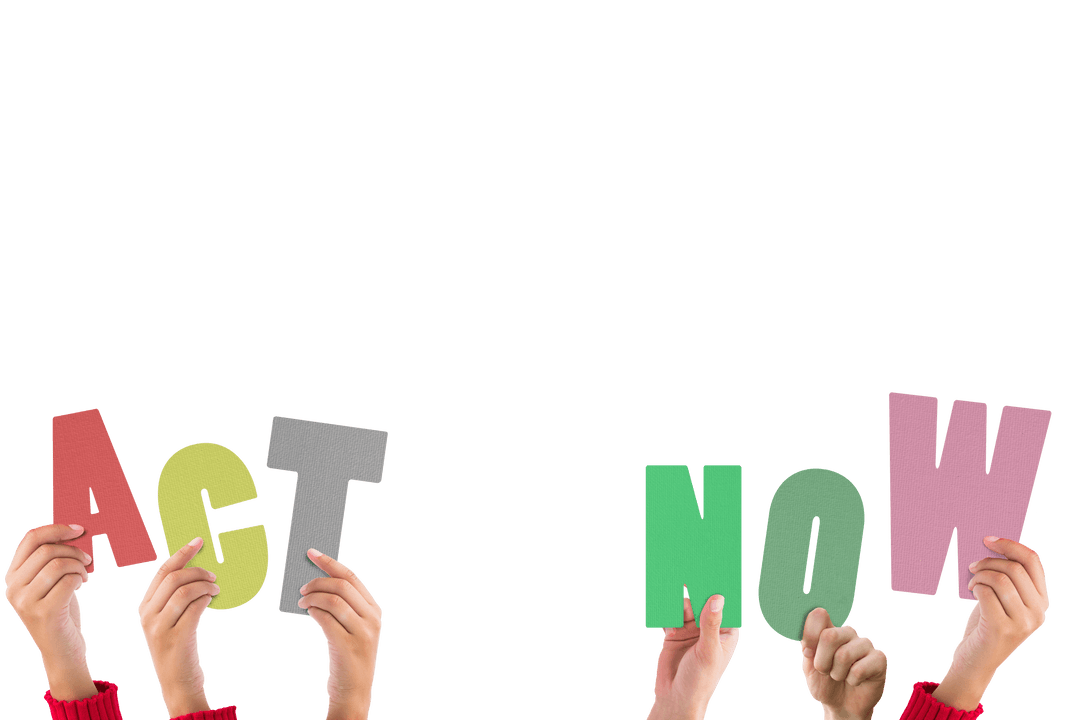 Hands Raising Colorful Cutout Letters Transparent Background