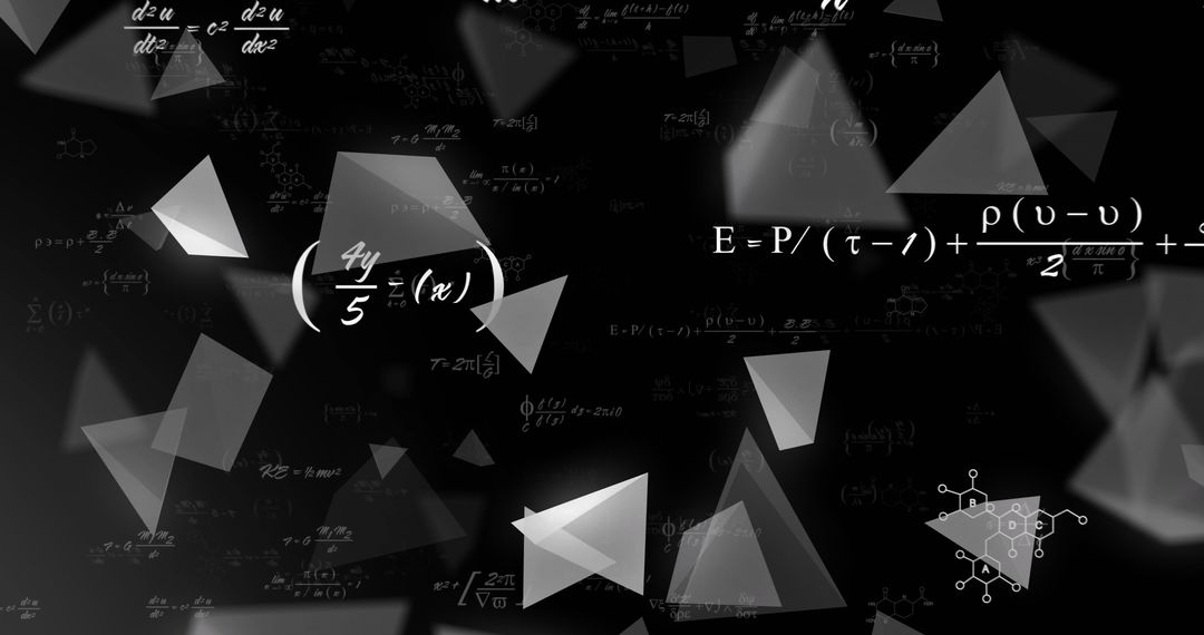 Abstract Mathematical Equations and Geometric Shapes on Black Background