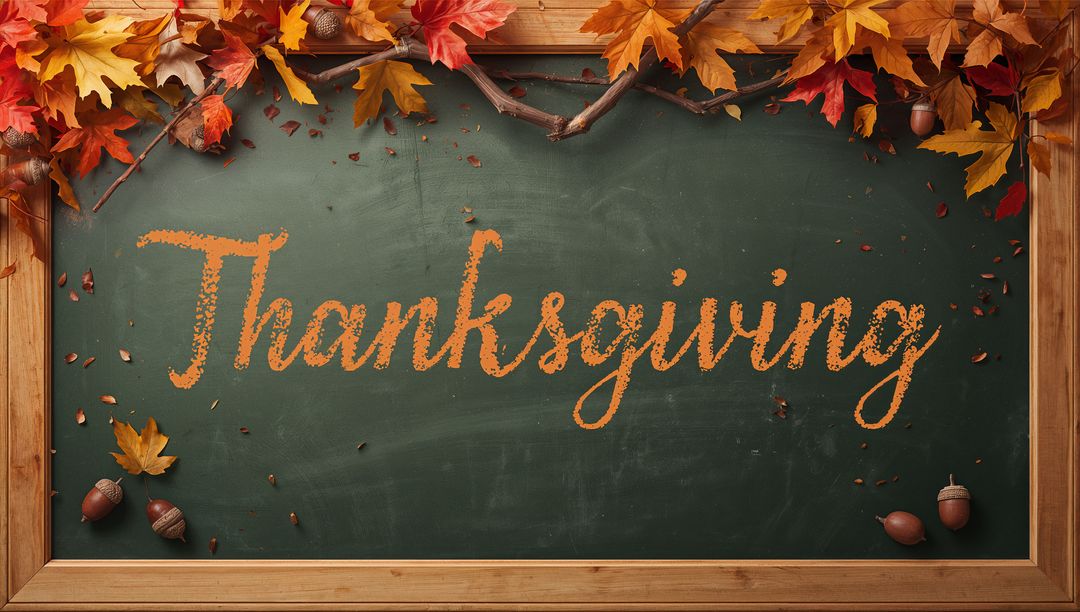 Fall Chalkboard Thanksgiving Sign with Autumn Leaves, Acorns and Rustic Wood Frame