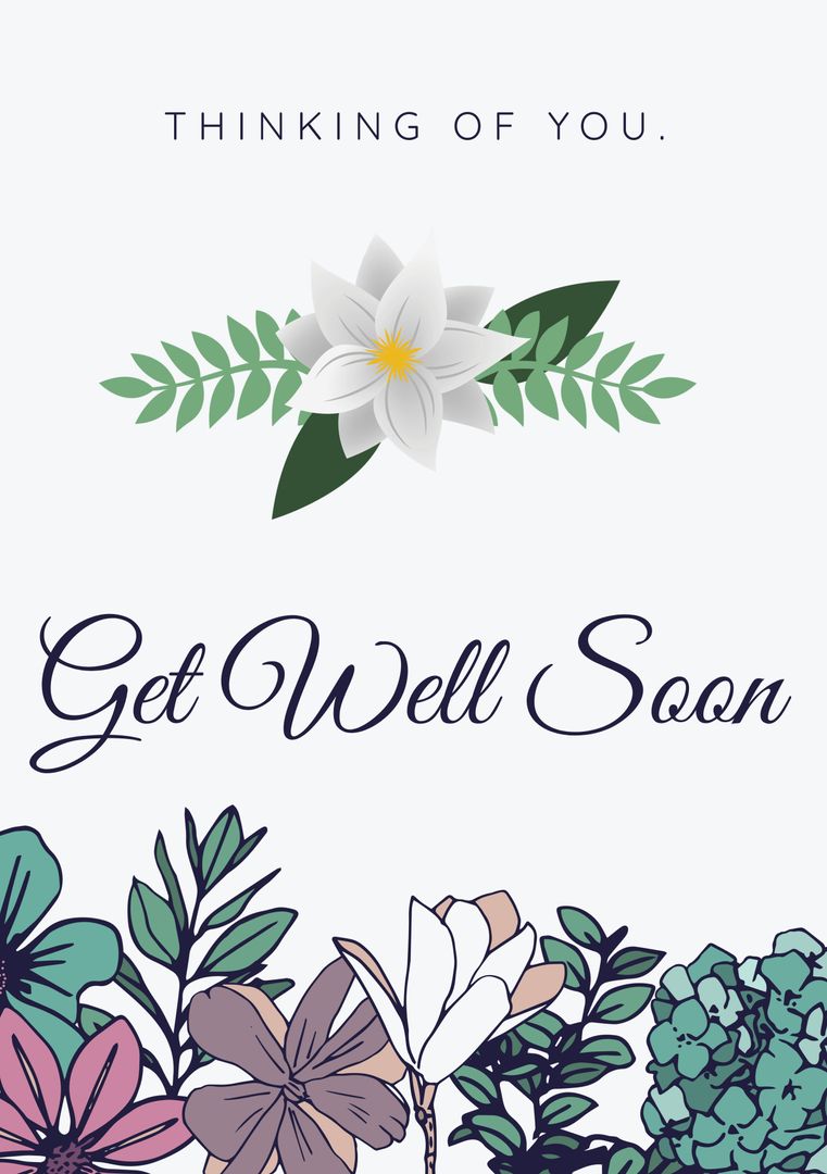 Get Well Soon Card with Floral Illustrations