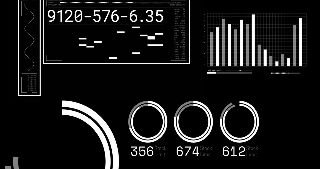 Futuristic Data Visualization Interface with Graphs and Codes