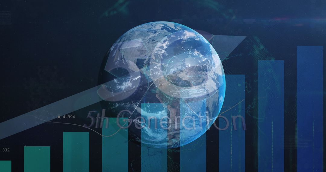 Global Data Insights with Rising Blue Arrows and Planet Earth Overlaid