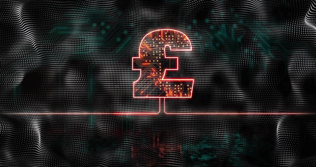 Futuristic Glowing British Pound Sign with Circuit Patterns
