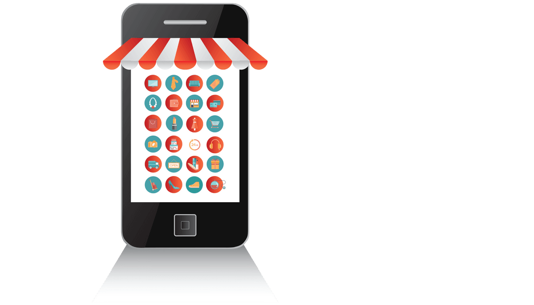 Transparent Mobile Storefront Graphic with Shopping App Icons