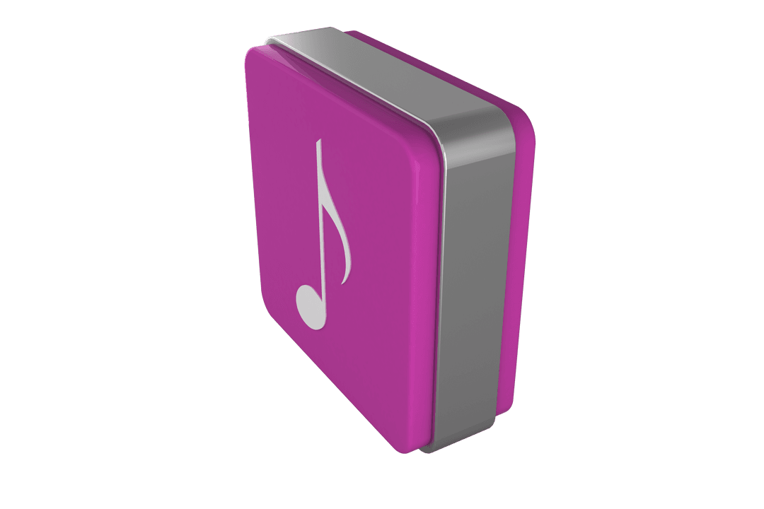 Purple 3D Icon with White Musical Note on Transparent Background