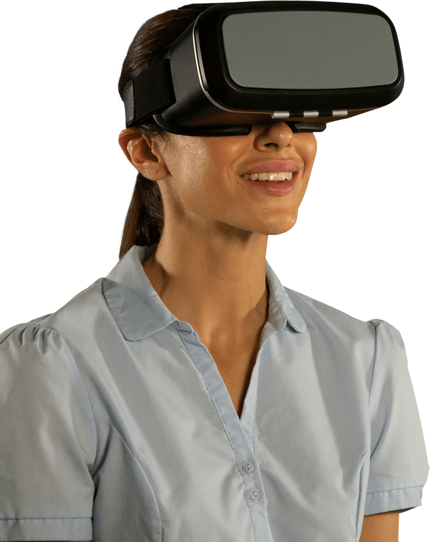 Transparent Image Woman Enjoying Virtual Reality Experience
