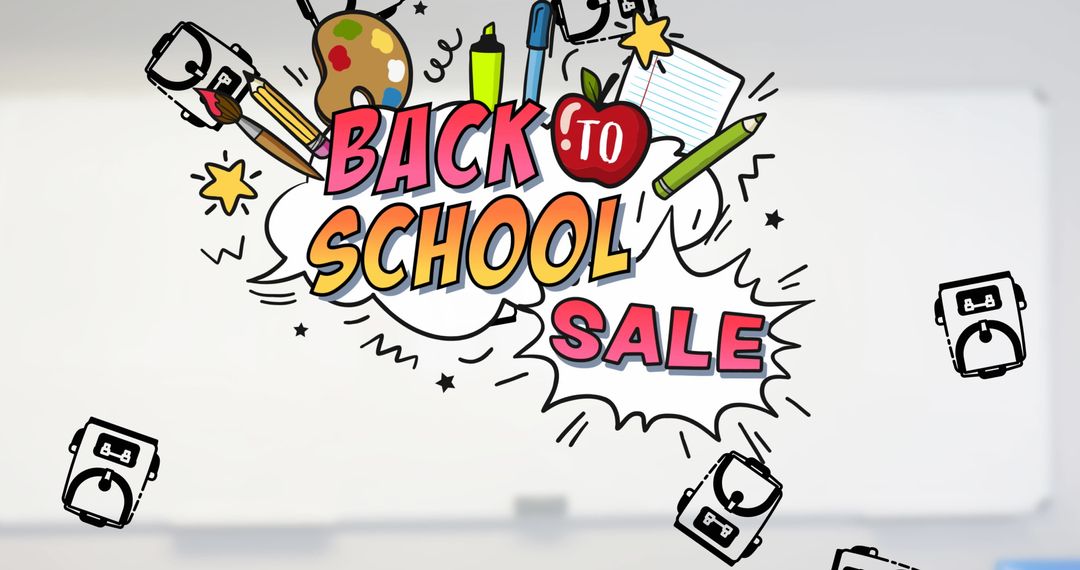 Colorful Back to School Sale Advertisement over Classroom Background