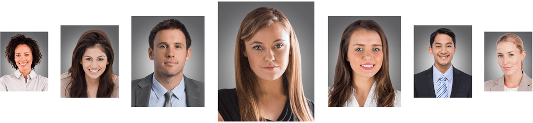 Collage of Diverse Transparent Smiling Faces for Unified Team Spirit