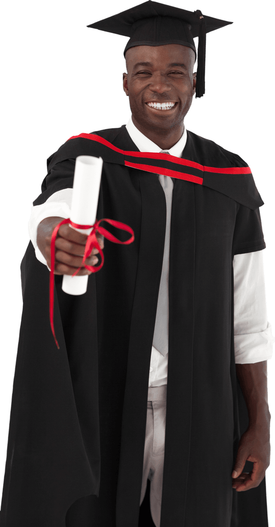 Transparent Background Smiling Graduate with Certificate in Hand