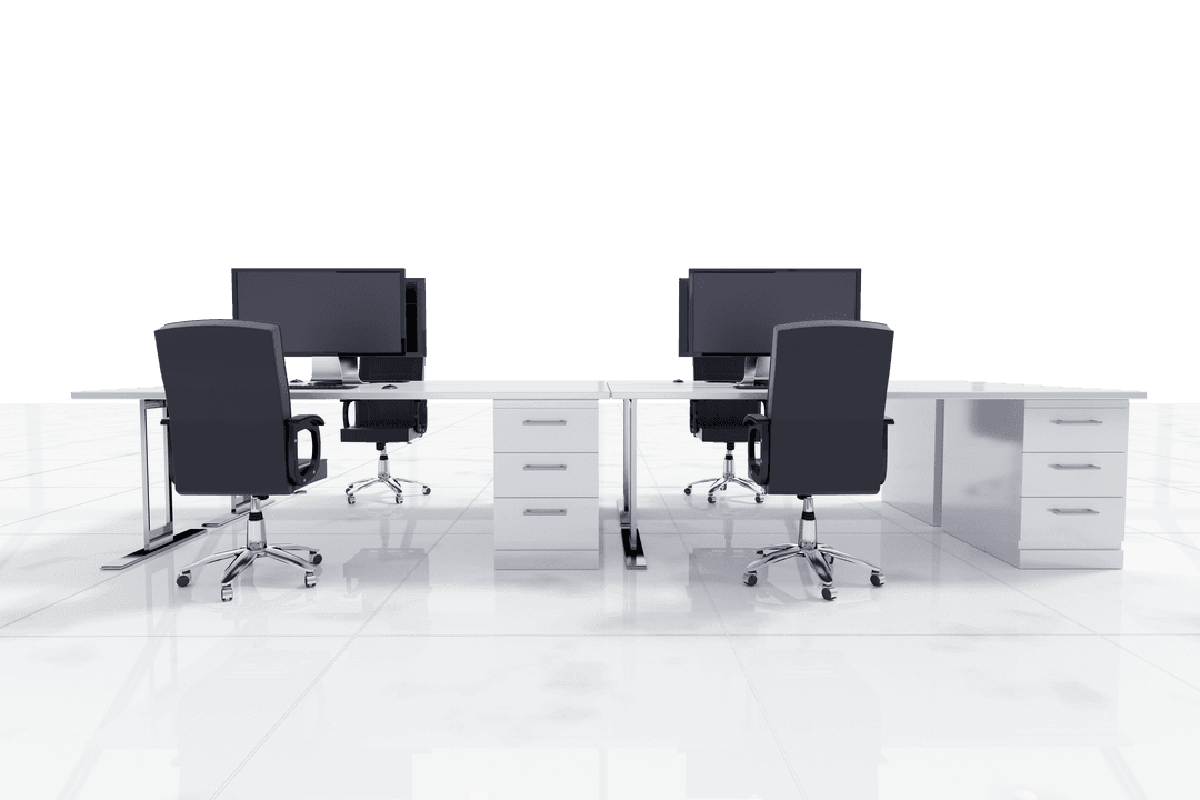 Modern Office Interior with Transparent Chairs and Desks