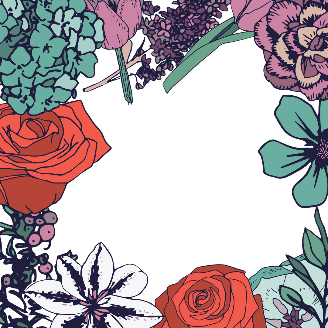 Vibrant Floral Frame with Copy Space on Transparent Background