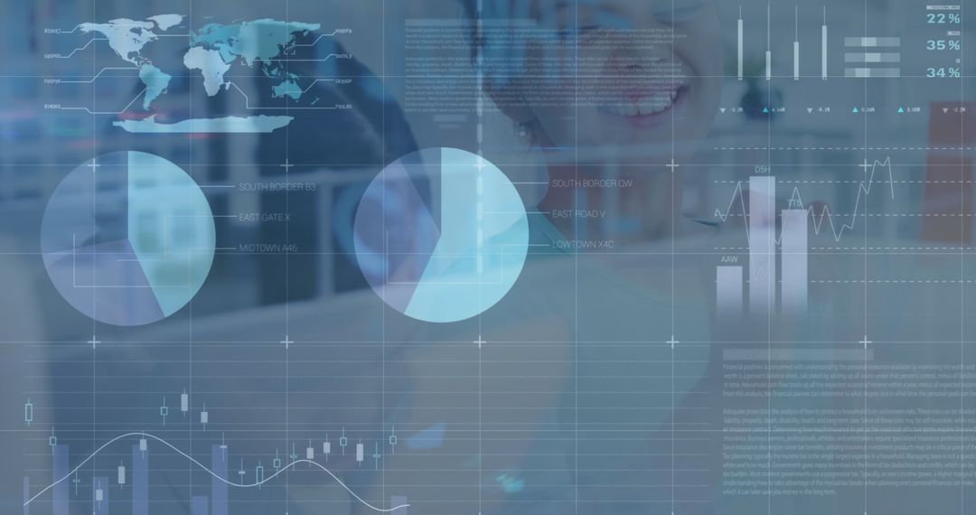 Virtual Financial Data with Schoolgirl Smiling in Background