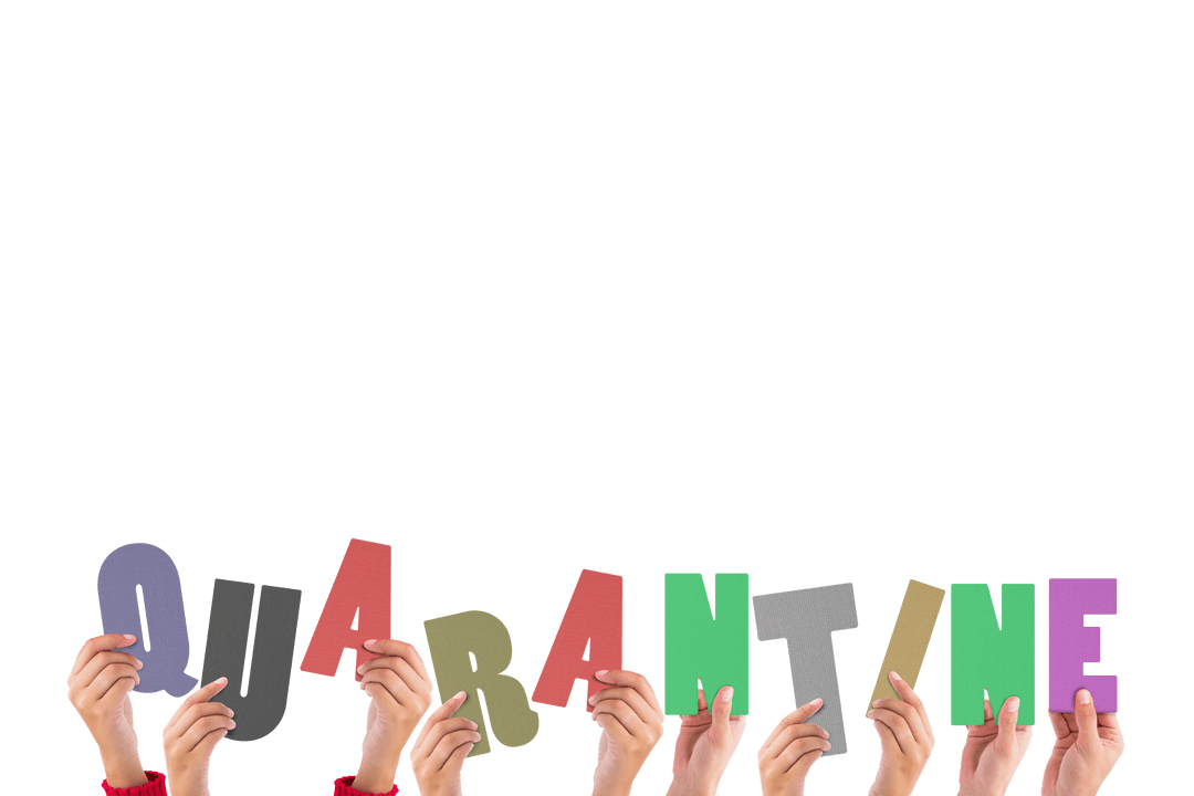 Hands Holding Quarantine Text on Transparent Background