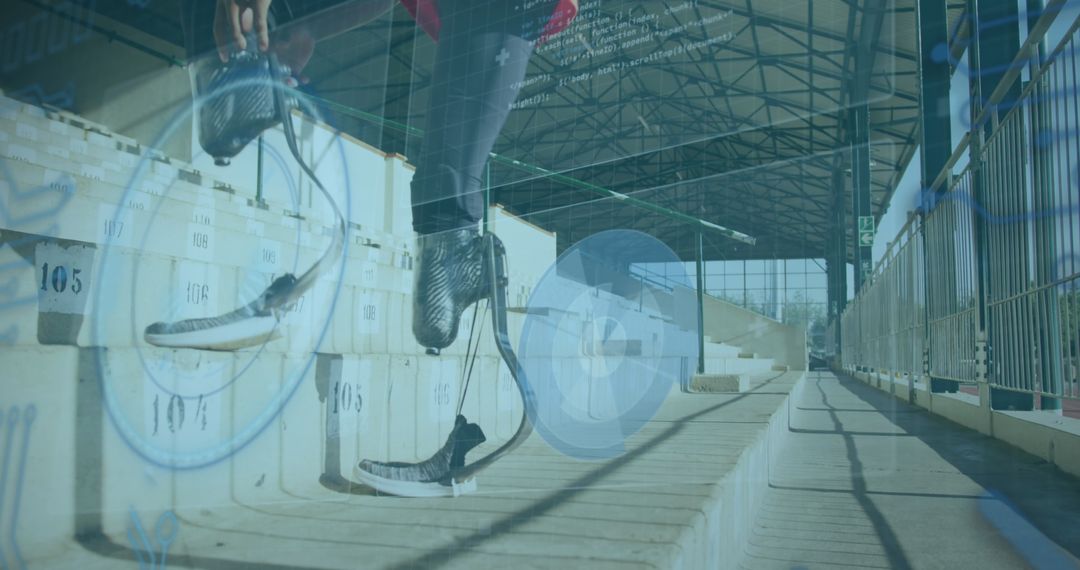 Disabled Runner Analyzing Sports Science Data in Stadium