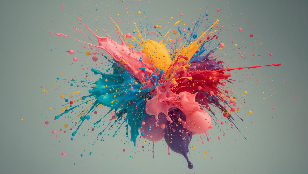 Vibrant Paint Splash Explosion on Grey Backdrop