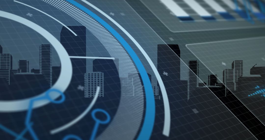 Futuristic Data Interface with Cityscape Overlay