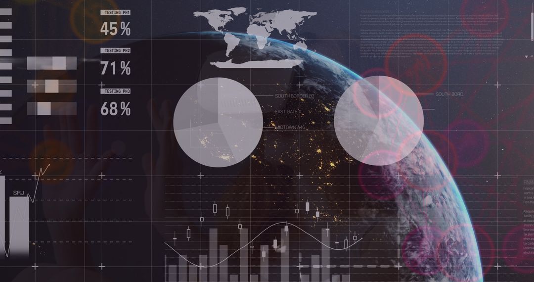 Digital Financial Data Visualization Over Global Map