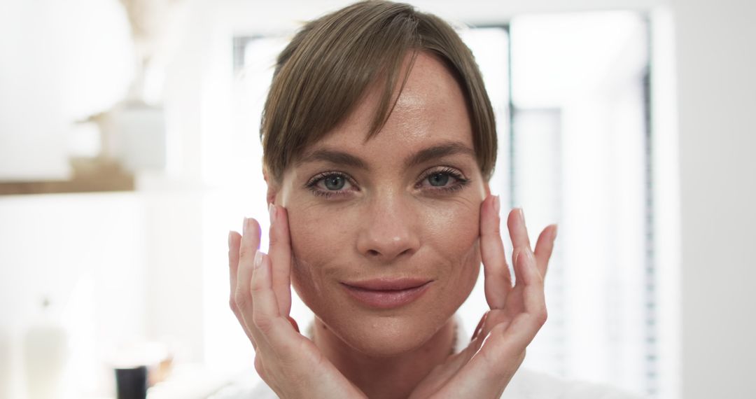 Middle-Aged Woman Practicing Relaxation Techniques at Home