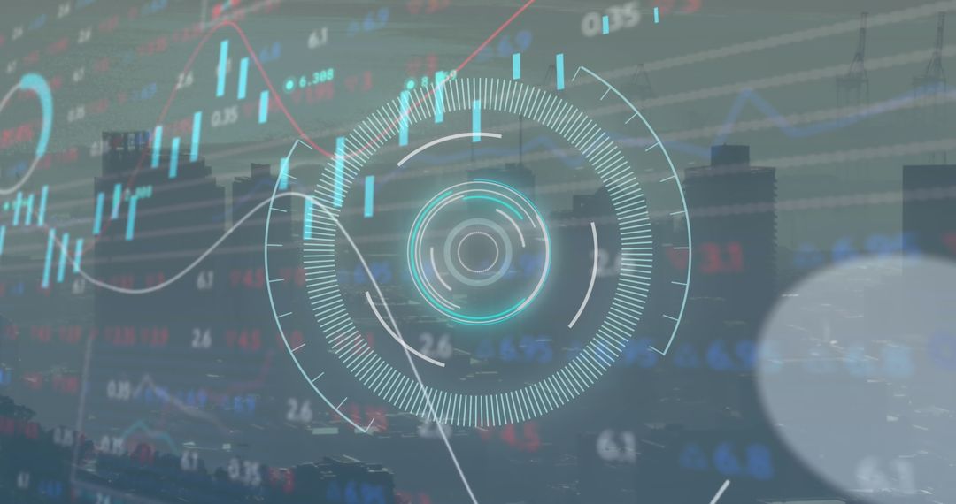 Futuristic Data Interface Displayed Over City Skyline