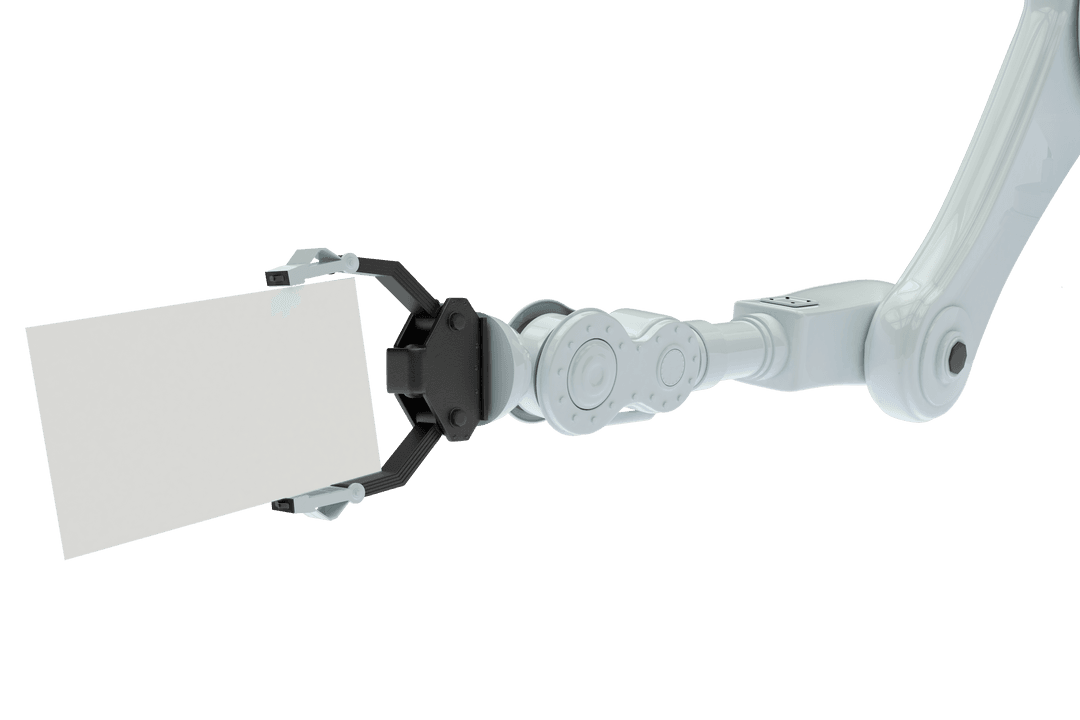 Transparent Robotic Arm Holding Blank Placard Display