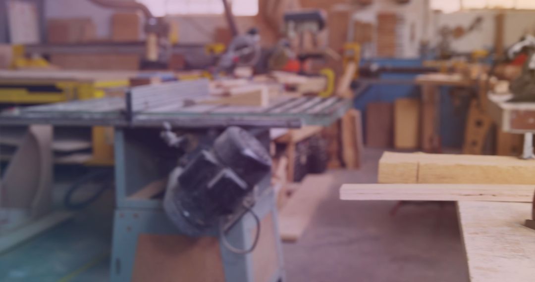 Carpentry Workshop with Tools and Materials on Workbench