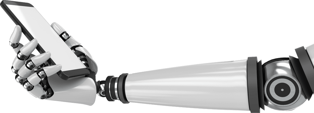 Robotic Arm Holding Smartphone on Transparent Background for Tech Design