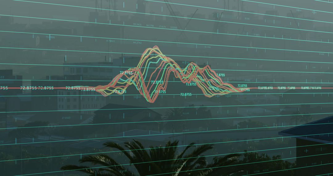Digital Financial Data over Cityscape for Analytics Concept