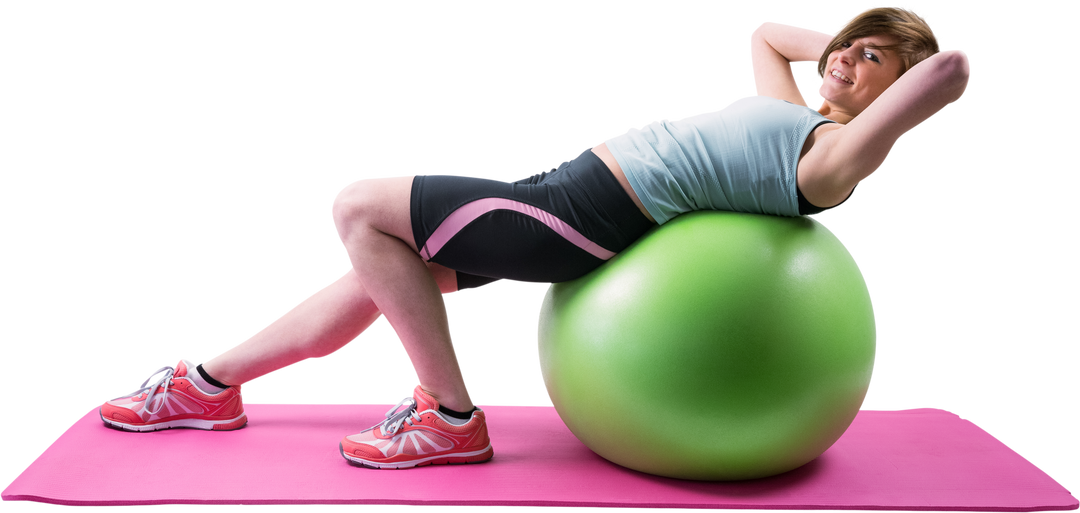 Woman Leaning Back on Green Exercise Ball Transparent Background - Download Free Stock Images Pikwizard.com