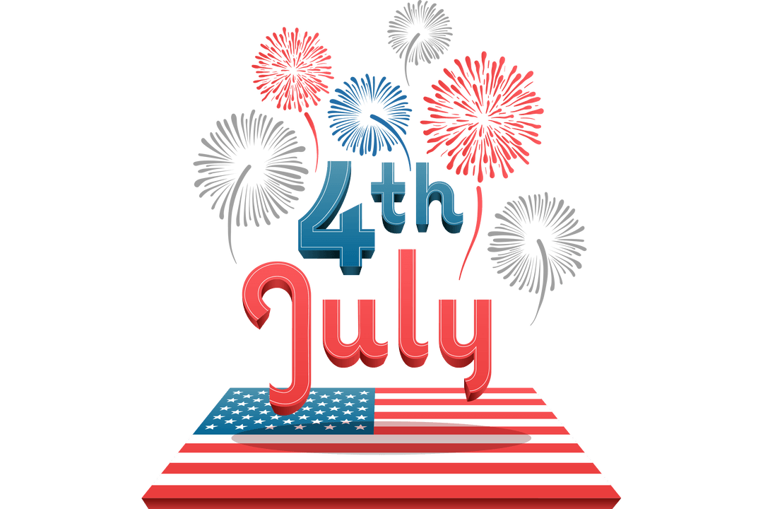 4th July Glass-Like Text and Fireworks with USA Flag