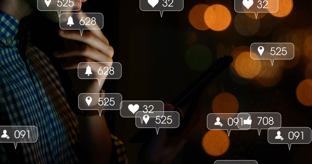 Man Analyzing Social Media Metrics on Smartphone at Night