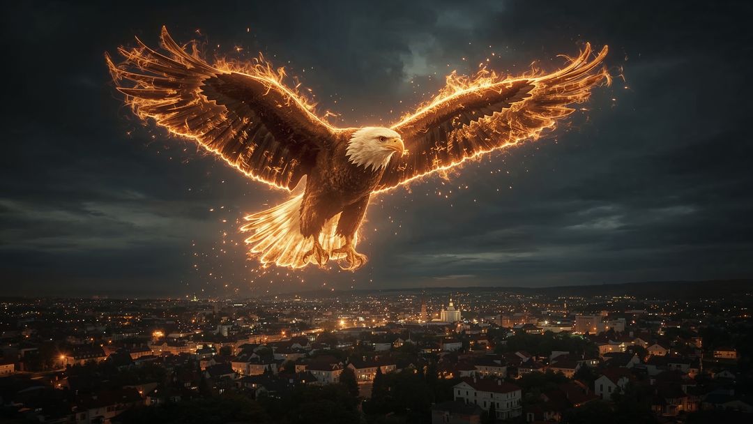 Majestic Flaming Bald Eagle with Ember Sparks