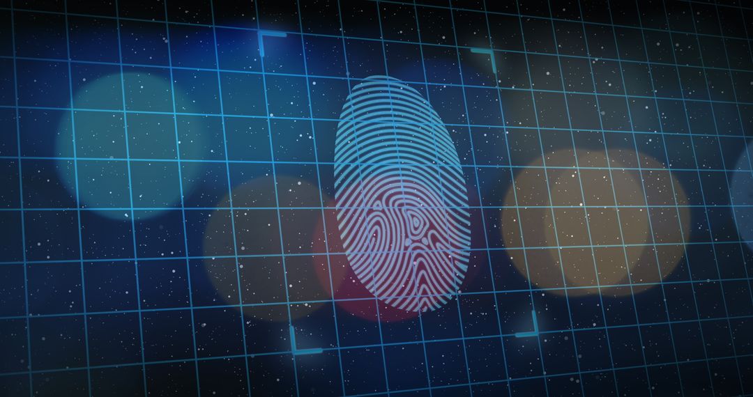 Digital Biometric Fingerprint on Futuristic Security Grid
