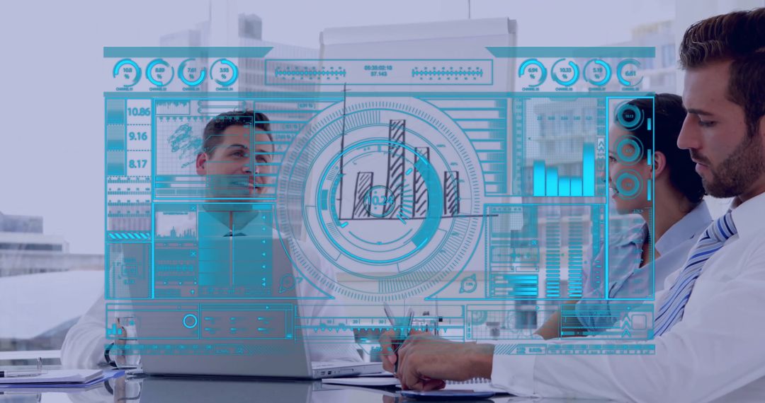 Innovative Business Meeting with Holographic Data Interface