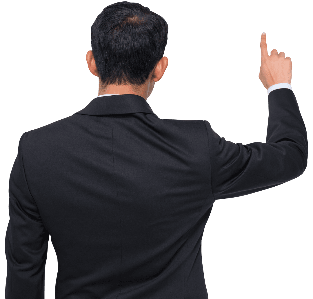 Biracial Businessman Pointing Up Transparent Background