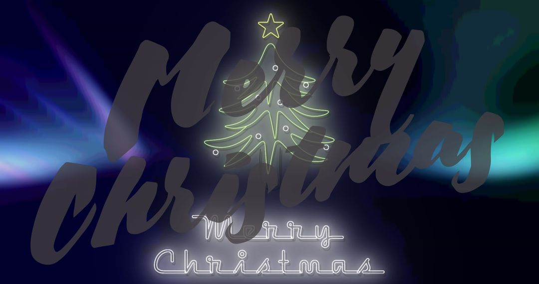 Christmas Greetings Text Overlay Neon Tree