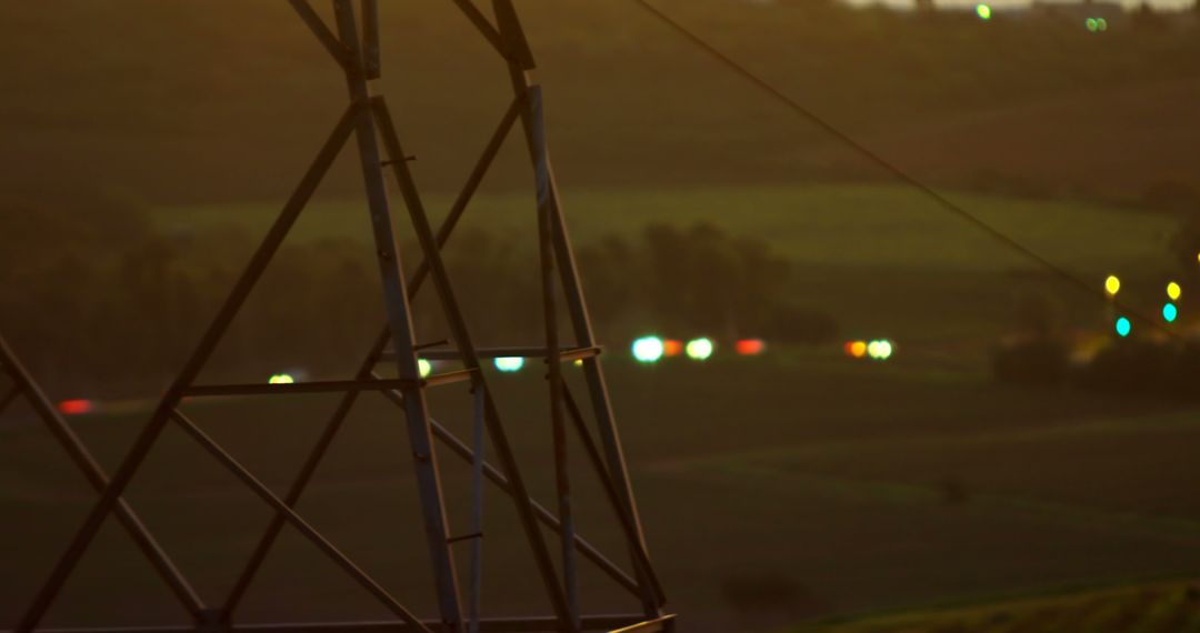 Electric Power Tower at Sunset Over Rolling Fields - Free Images, Stock Photos and Pictures on Pikwizard.com