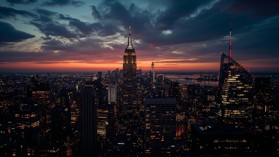 Empire State Building Illuminated at Dusk in Manhattan Skyline