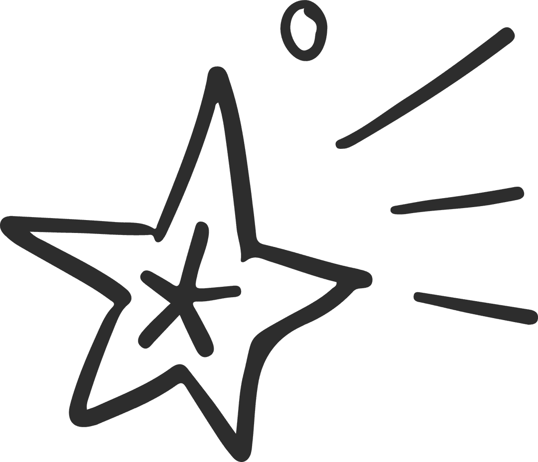 Hand-drawn Star Doodle with Sparkle on Transparent Background