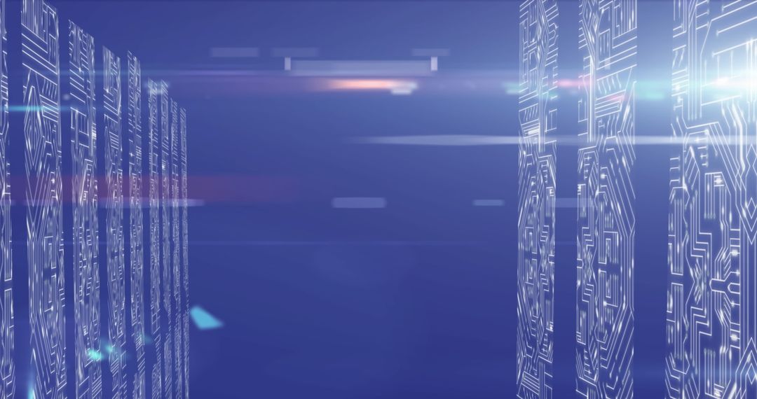 Futuristic Digital Circuit Interface with Neon Glow in Virtual Space